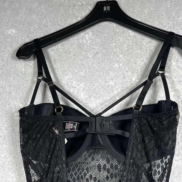 Victoria Secret Very Sexy Strappy Snake Lace Teddy W/Corset Straps 36D Black - Picture 7 of 14